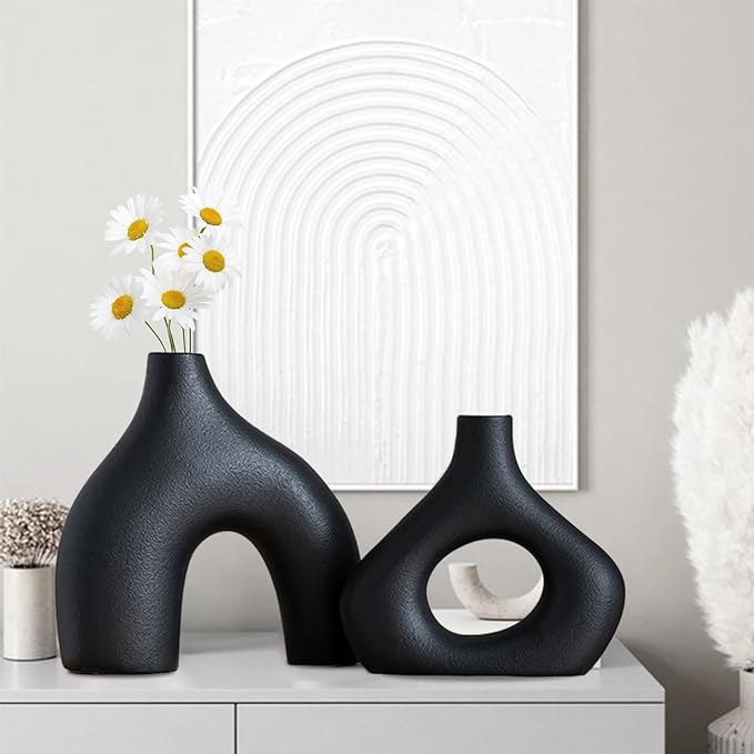 White Ceramic Vase Set of 2