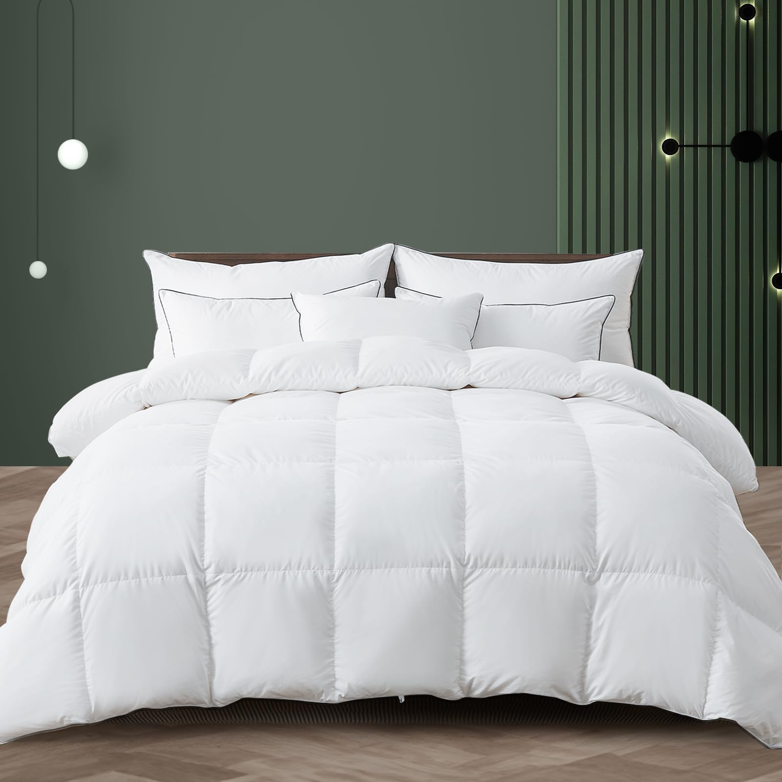 APSMILE Premium Feathers Down Comforter Queen Size, AirF™ All Season Duvet Insert with Egyptian Cotton Blend Cover, 850 FP Fluffy Bed Comforter with 8 Tabs (White, 90"x90")