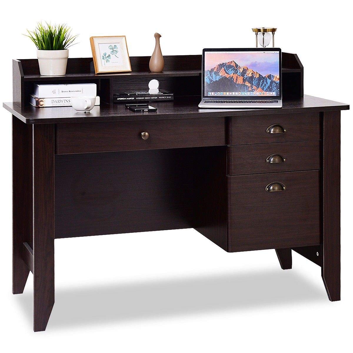 Computer Desk with 4 Storage Drawers & Hutch, Home Office Desk Vintage Desk
