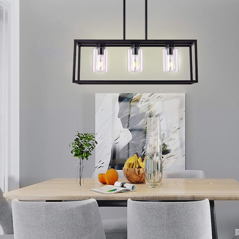 Dining Room Lighting Fixture Hanging Farmhouse Black 3 Light Modern Pendant