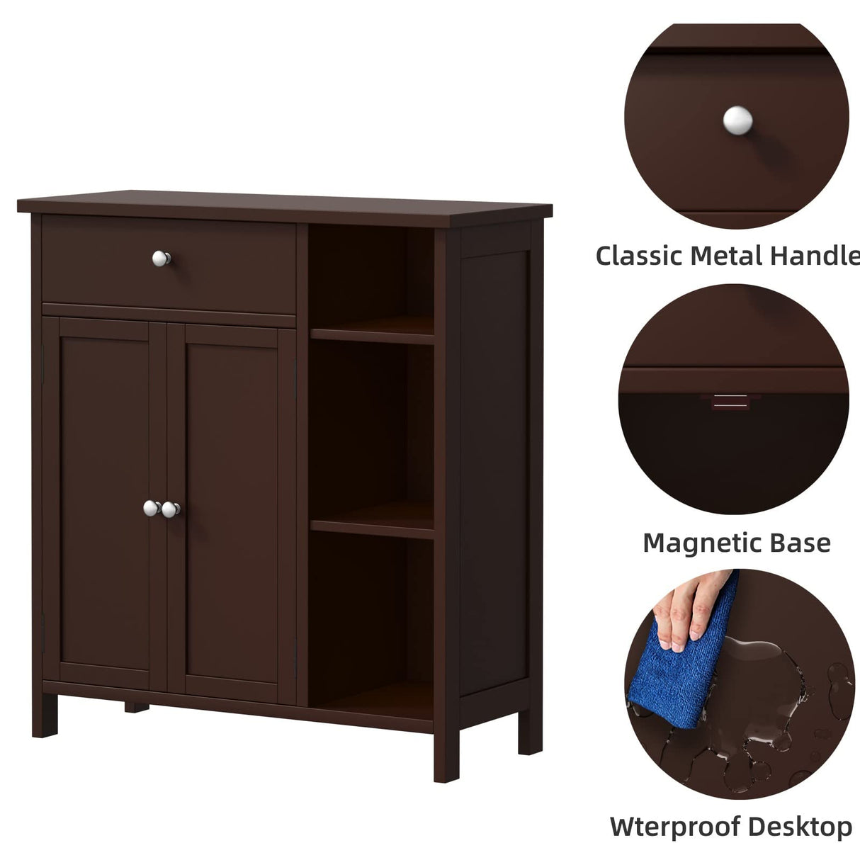 Bathroom Cabinet with Doors, Bathroom Floor Cabinet with Drawer, Adjustable Shelf,