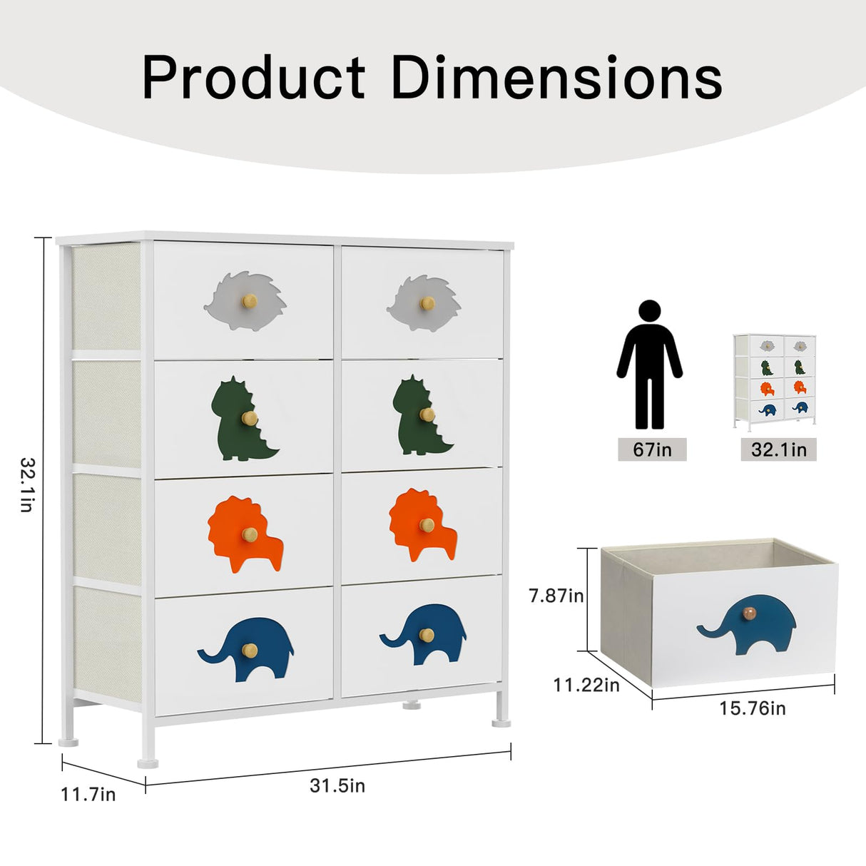 Dresser for Bedroom, Baby Dresser with 8 Fabric Drawers Tall Storage Organizer for Toddler Child