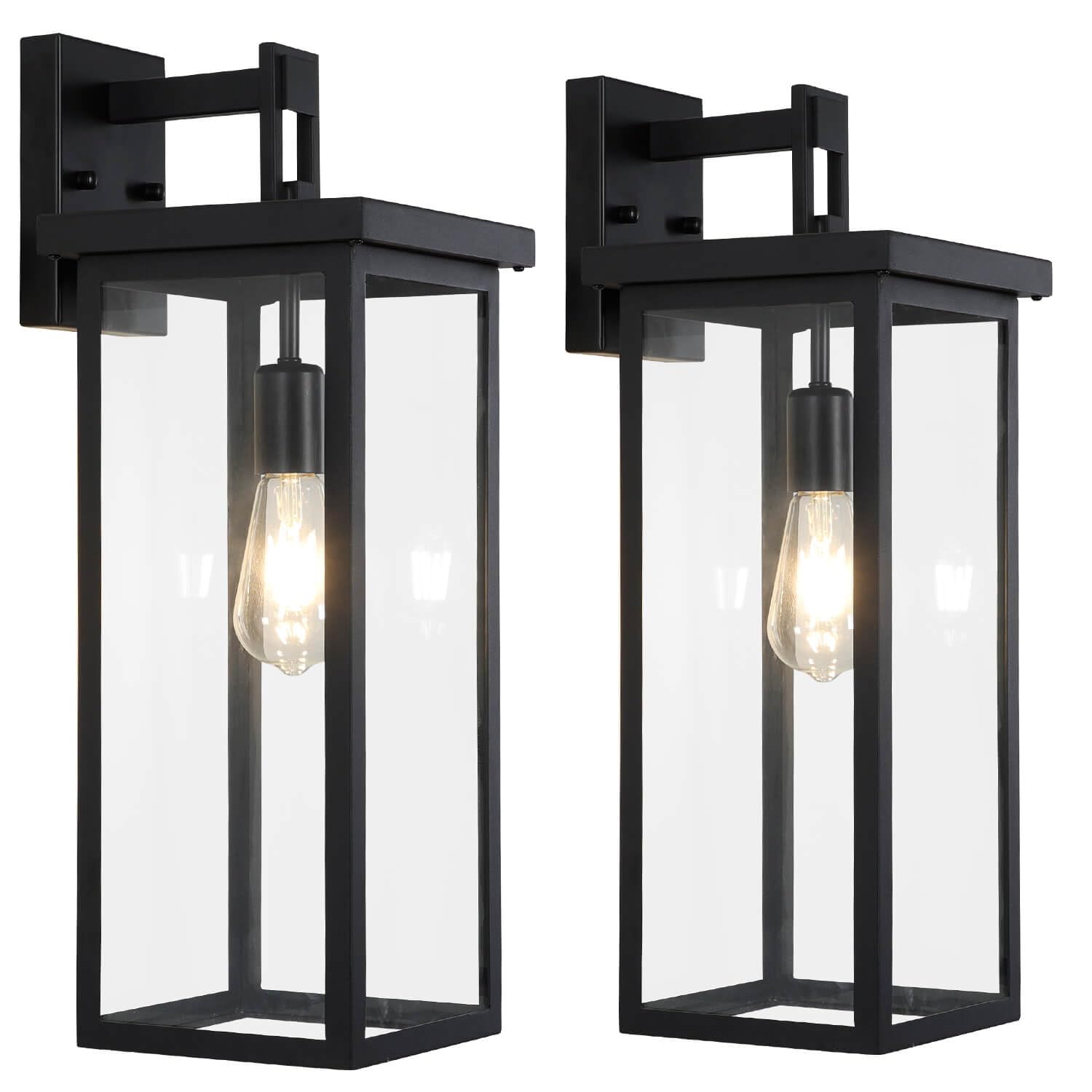 2 Pack Large Size Outdoor Wall Lantern Exterior Wall Light Fixture, 20 in Matte Black