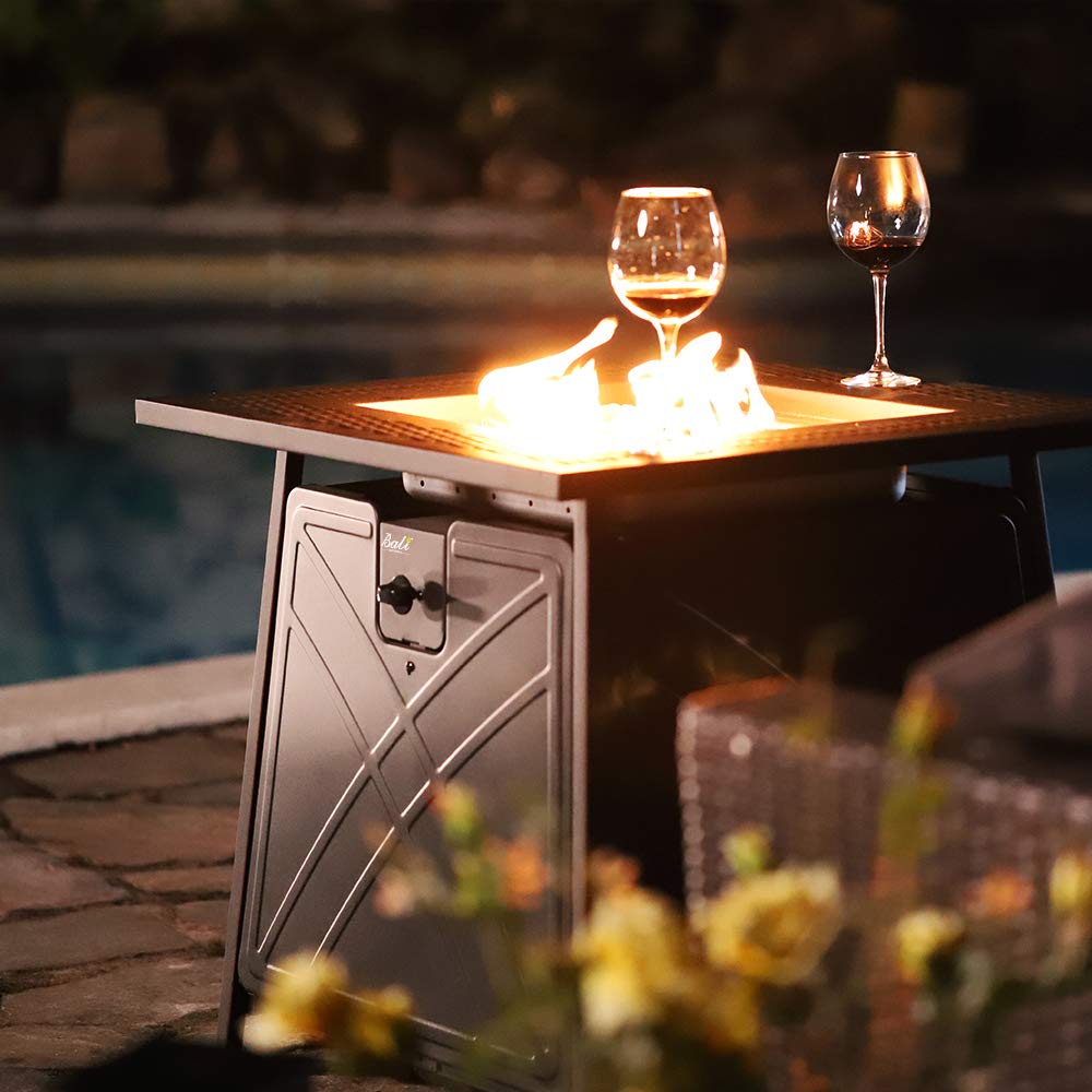 Gas FirePit Table, 28 inch 50,000 BTU Square Outdoor Propane Fire Pit Table - Bircata