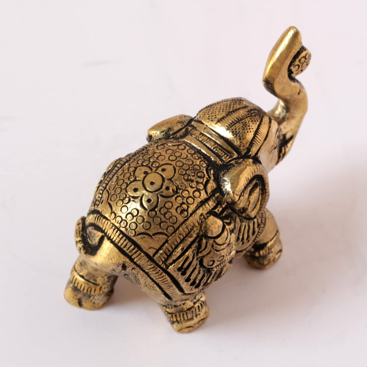 Brass Elephant with Om and Kalash Good Luck Charm Religious Gifts for Home Mandir