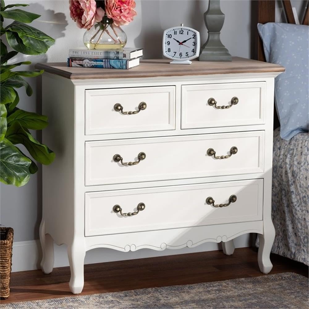 Amalie Antique French Country Cottage Two-Tone White and Oak Finished