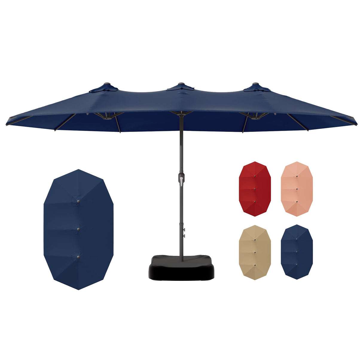 15ft Outdoor Patio Double-sided Umbrella with Base Included with Crank Handle