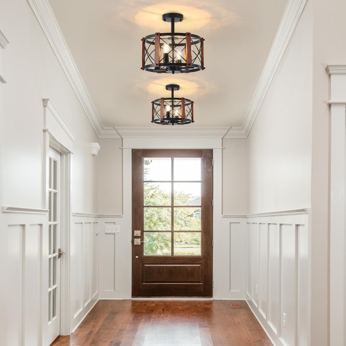 4-Light Farmhouse Wood Semi Flush Mount Ceiling Light