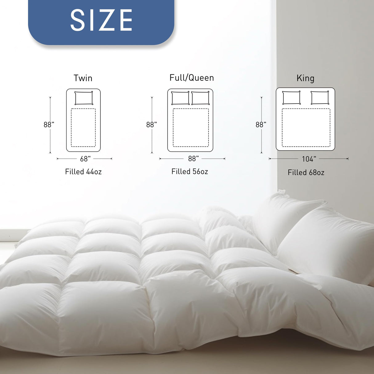 Down Fiber Cotton Comforter King Size,Fluffy 100% Cotton Cover Duvet Insert, 68 oz.