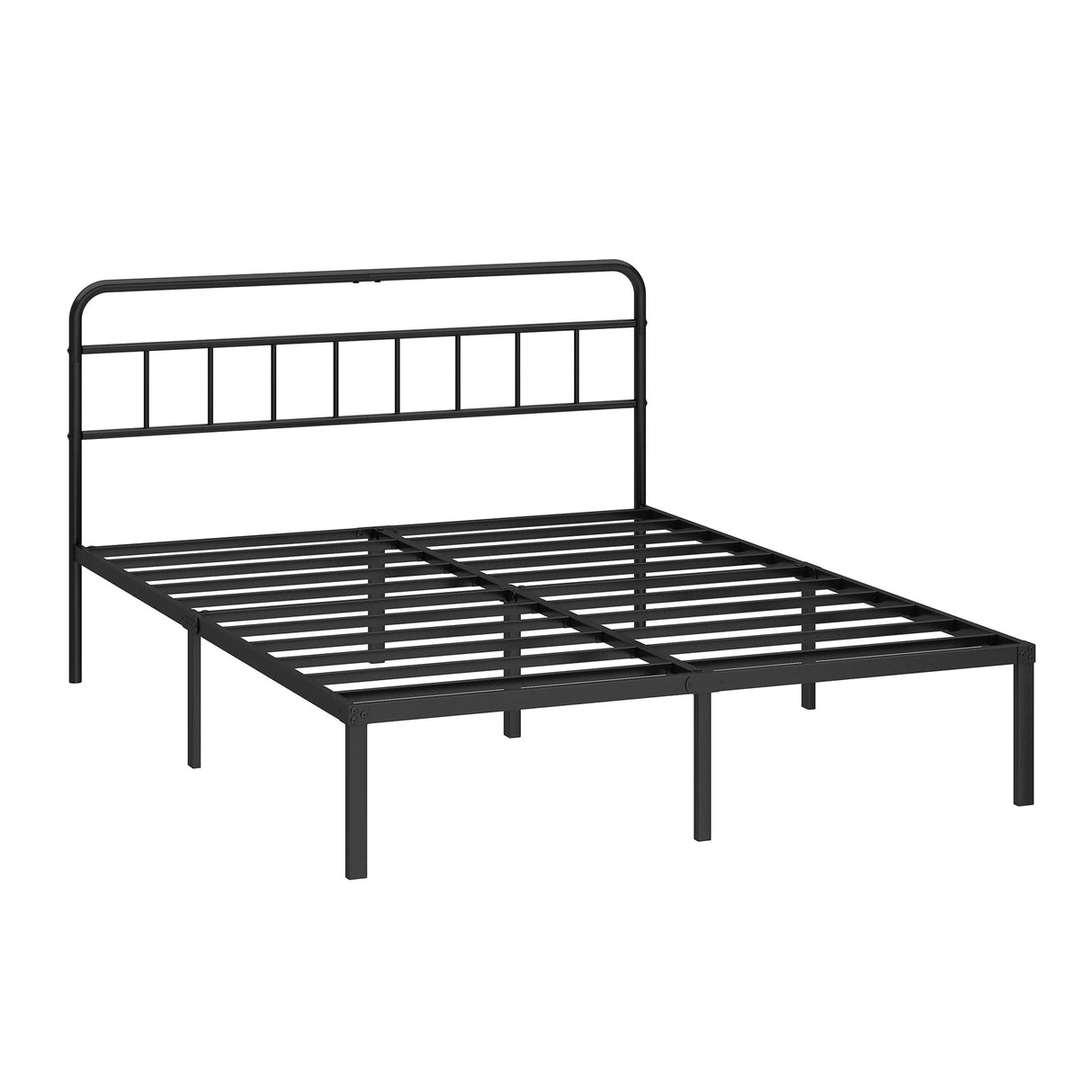 12-Inch Queen Bed Frame with Minimalist Headboard - Black Metal Platform