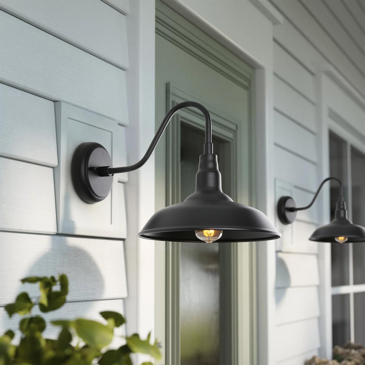 Barn Light with 14in Dome, 4 Pack Large Exterior Farmhouse Light with Wall Mount, Black