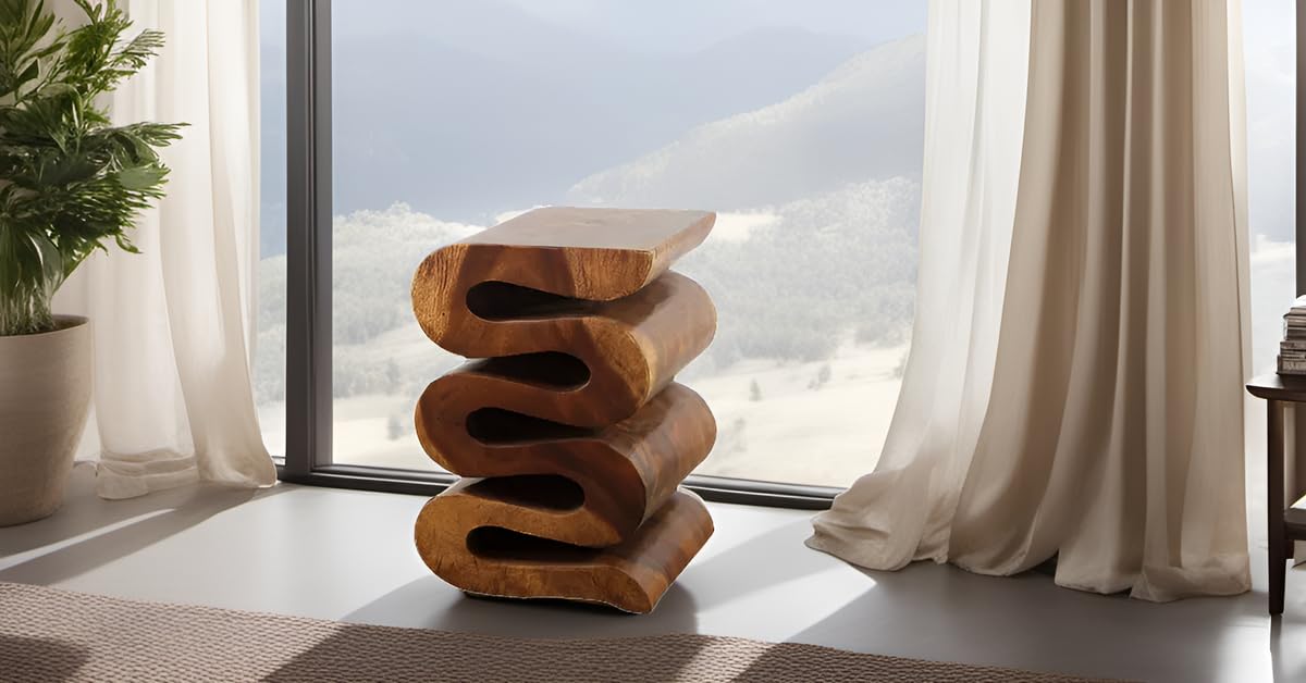 Wood Wave Verve Accent Snake Table 14x14x20 in H Walnut Oil