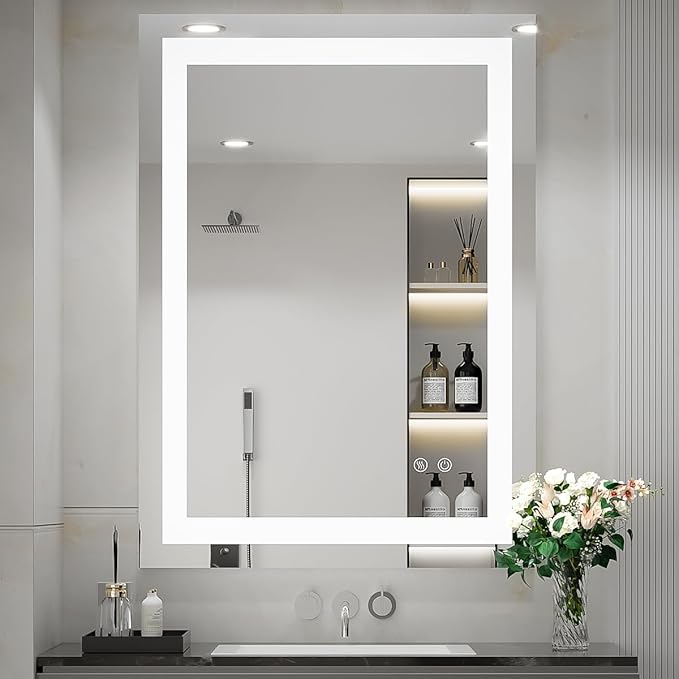 LED Lighted Bathroom Mirror for Vanity, Anti-Fog Wall Mounted Mirror