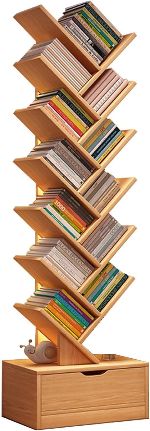 Book Tree with Wooden Drawer, Tree Bookshelf, Modern Book Storage, Free Standing Book Shelf