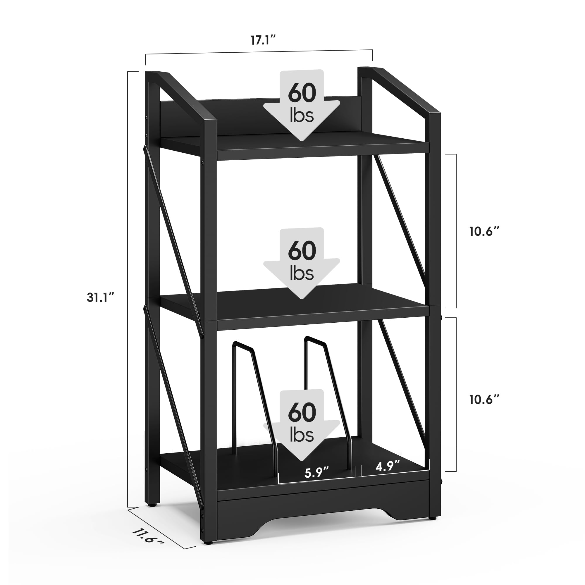 Vagusicc Bookshelf, 3 Tier Industrial Bookcase, 6 Tier Tree Bookshelf, Small Bookcase, Rustic Etagere Book Shelf Storage Organizer for Living Room, Small Bookshelf for Small Spaces (Black)