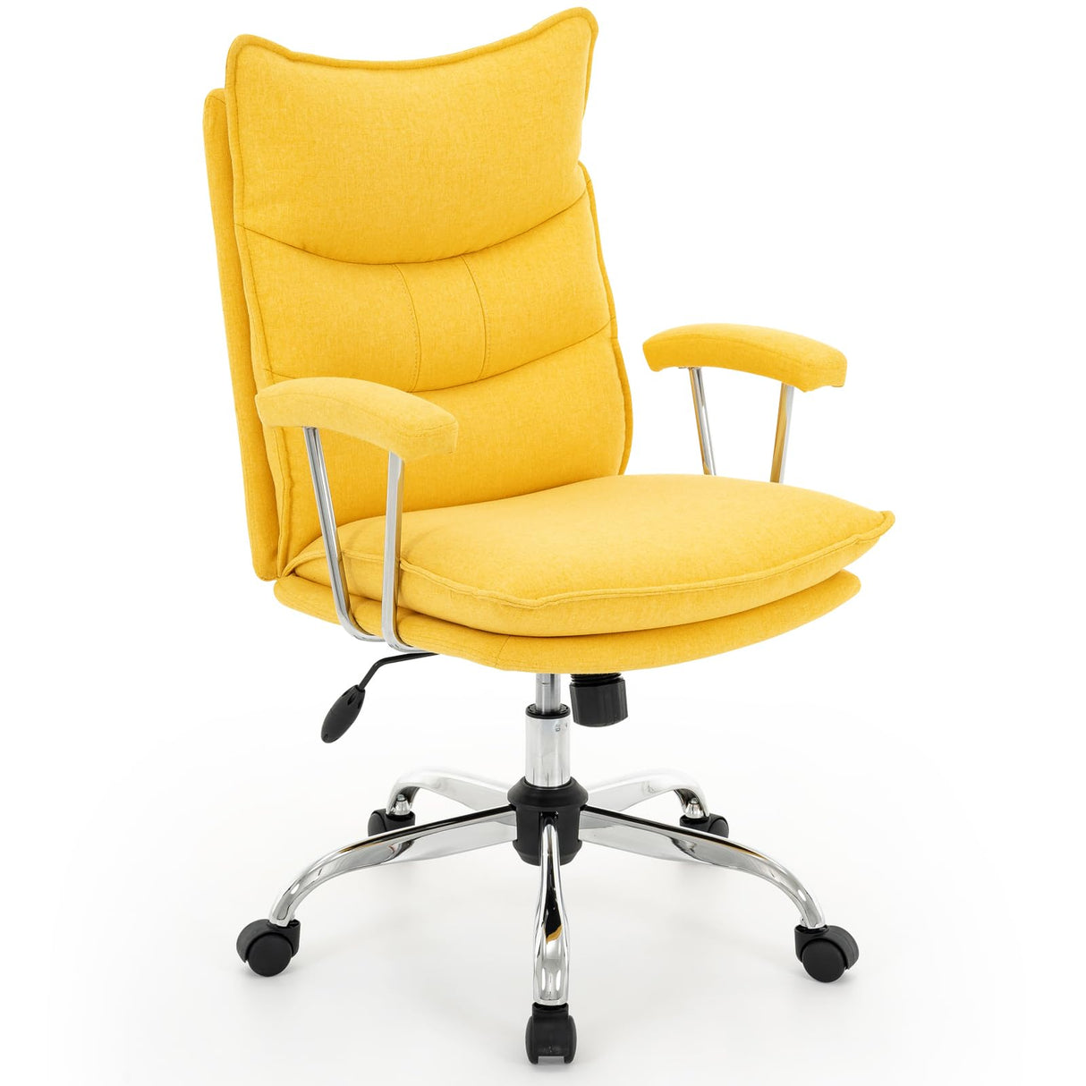 Office Chair with Padded Armrests, Premium Double Cushion, 360° Swivel High Back Ergonomic Computer Task Chair for Home Study&Meeting(Yellow)