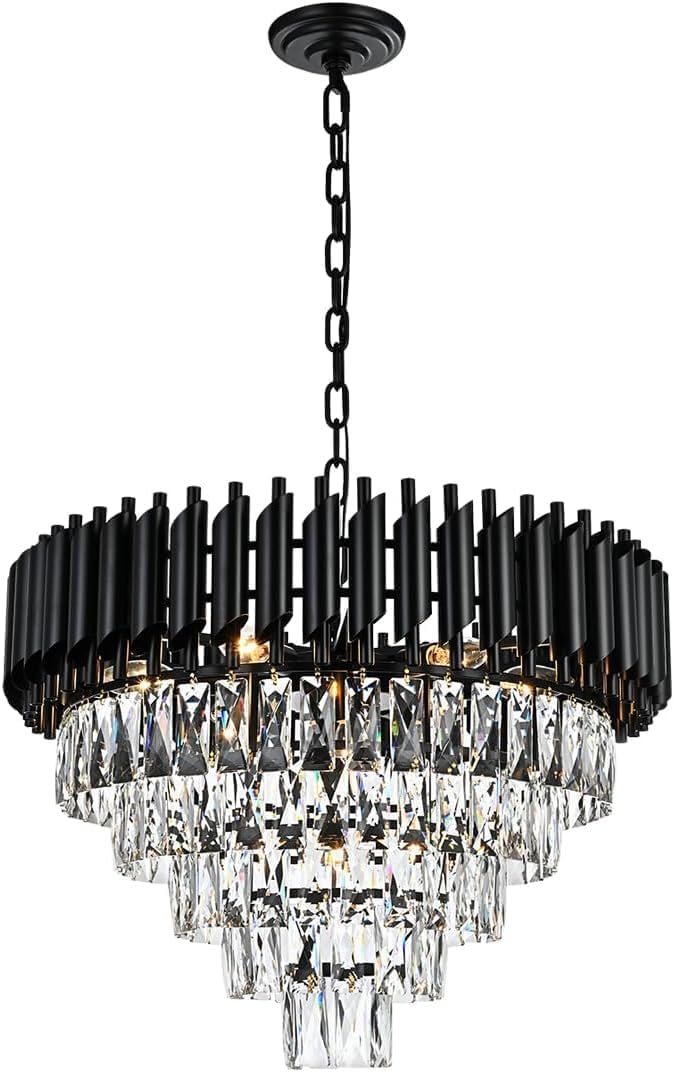 11-Light Modern Round Crystal Chandelier Lights, 5 Tiers Luxury Pendant Ceiling Light
