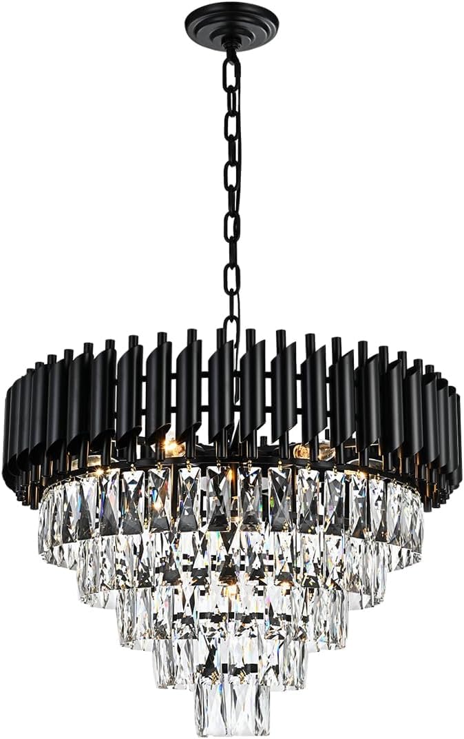 11-Light Modern Round Crystal Chandelier Lights, 5 Tiers Luxury Pendant Ceiling Light