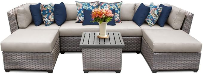 Florence 7 Piece Outdoor Wicker Patio Furniture Set, Navy