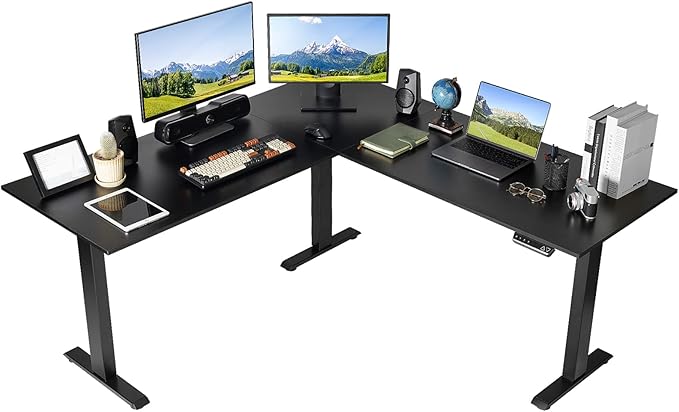 L Shaped Triple Motor Height Adjustable Standing Desk Electric Triple Motor Home Office