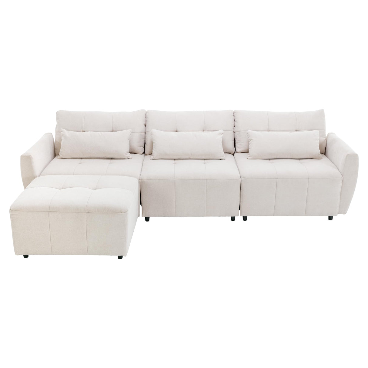 Modular Sectional Sofa with Movable Ottoman and USB Ports