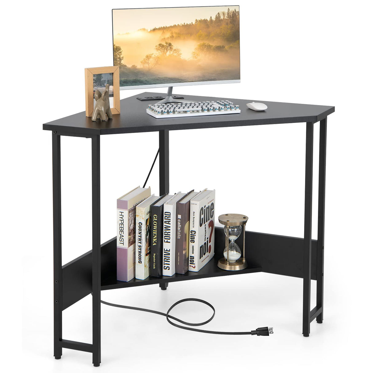 Corner Desk with Power Outlet, Triangle Computer Desk for Small Space