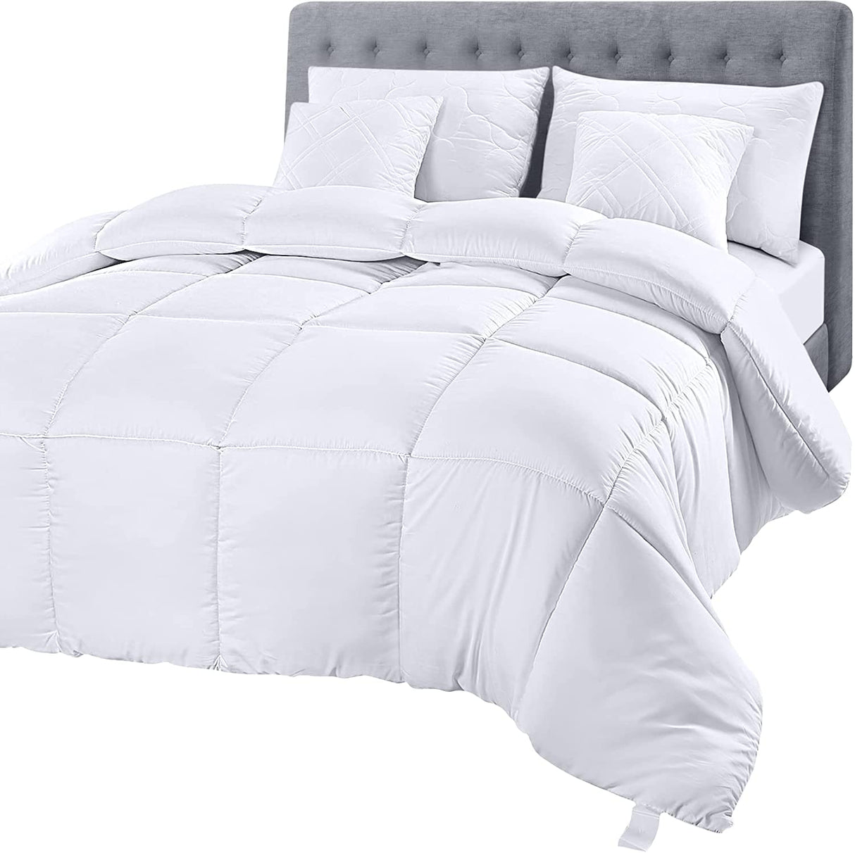 Comforter Duvet Insert, Quilted Comforter with Corner Tabs, Box Stitched Down Alternative Comforter Queen (White)