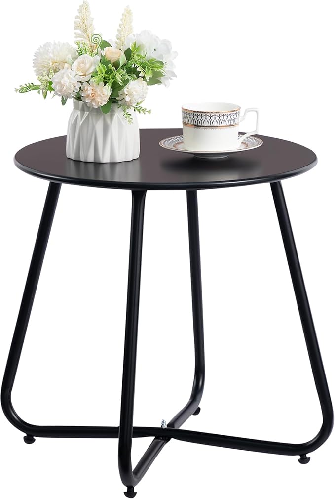 Small Round Patio Metal Side Snack Table, Accent Anti-Rust Steel Coffee Table