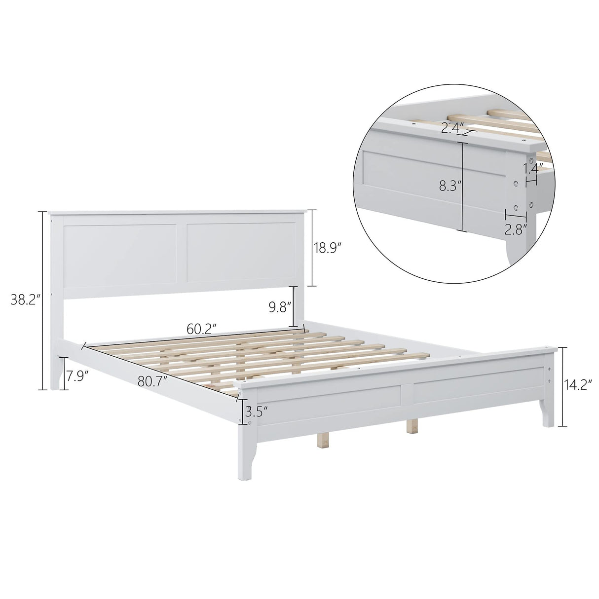Wood Platform Bed White White Queen