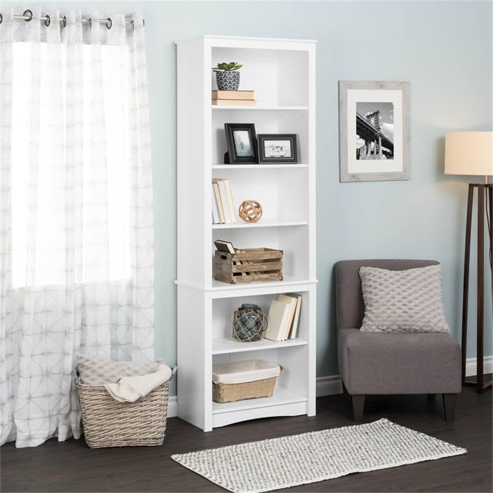 Sonoma Tall 6-Tier Bookcase 80"H with 2 Adjustable Shelves, White Storage Cabinet, Modern Display Cabinet, Bookshelf with Storage Shelves for Home Office, Living Room, Bedroom Organizer