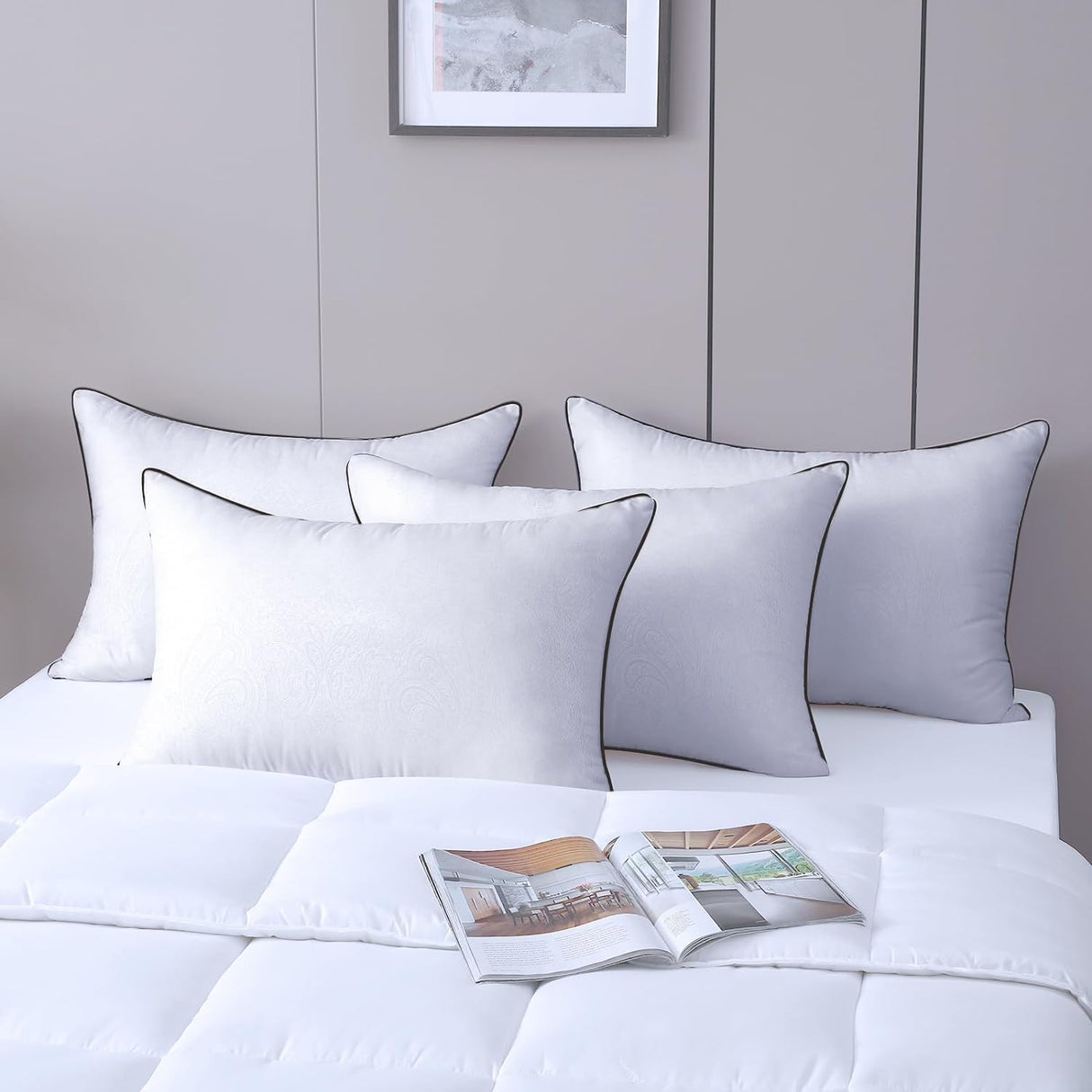 Pillows Queen Size Set of 4 for Sleeping, Soft and Supportive Bed Pillow