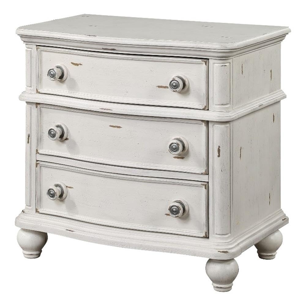 Jaqueline 3-Drawer Wooden Nightstand in Light Gray and Antique White