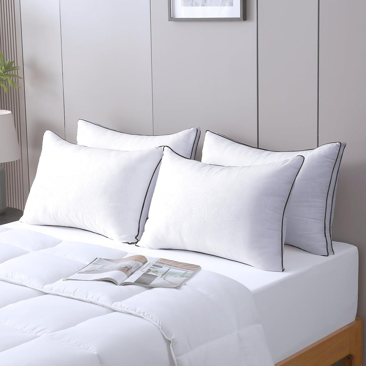 Pillows Queen Size Set of 4 for Sleeping, Soft and Supportive Bed Pillow