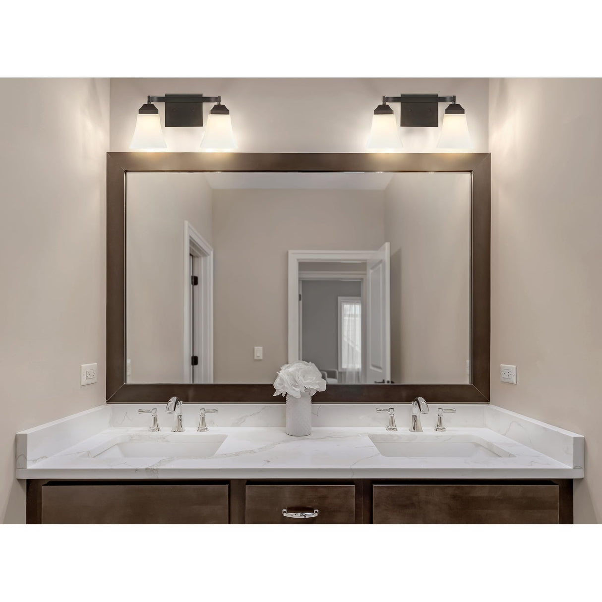 Staunton Iron/Glass Modern Cottage LED Vanity Light, Oil Rubbed Bronze by 2 Light