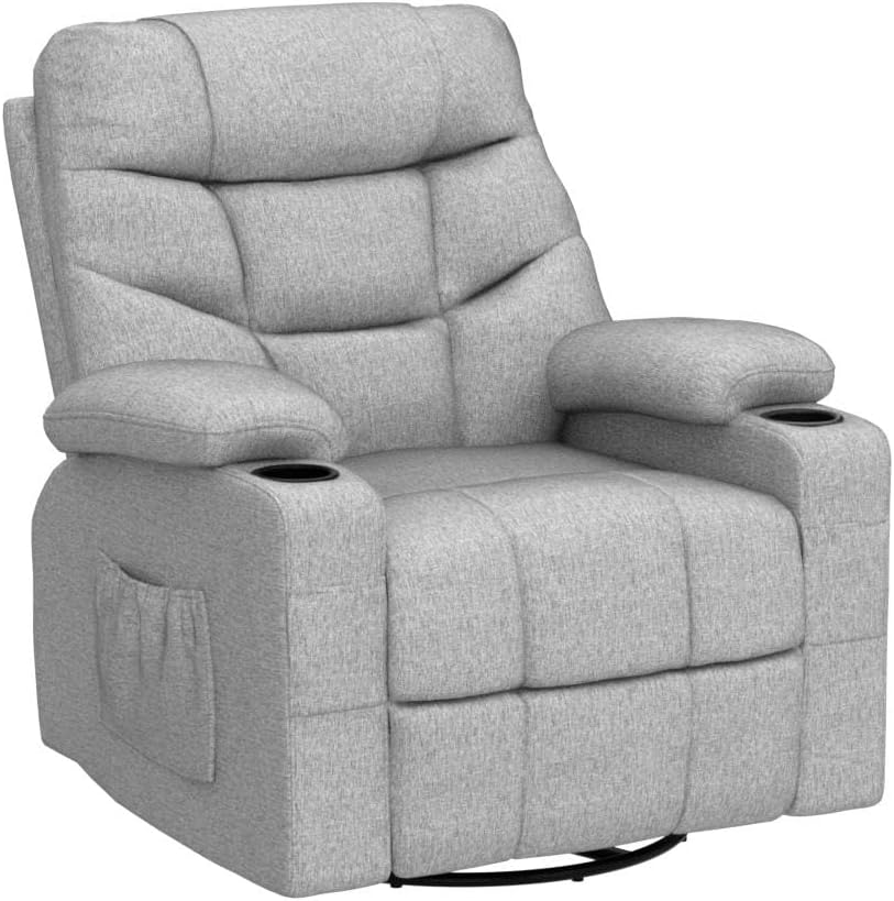 MaxEase Oversized Swivel Power Recliner with Massage, Heat & Storage