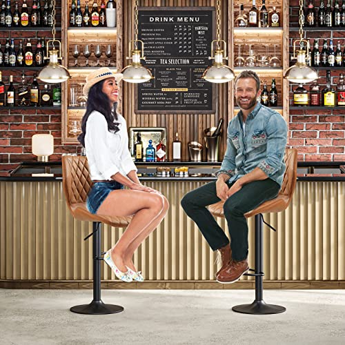 Bar stools Set of 4 Brown Leather Bar Stools, Adjustable Counter Height Barstools