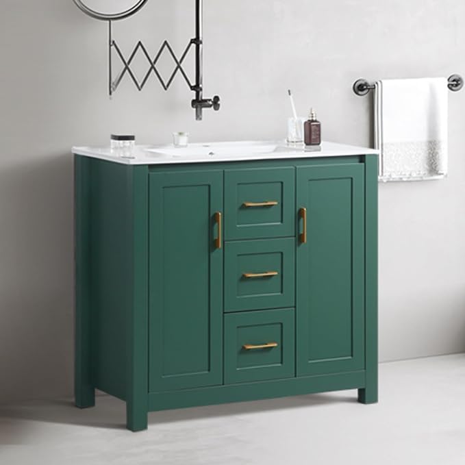 36" Bathroom Vanity with Ceramic Sink, Wood Bathroom Storage Cabinet