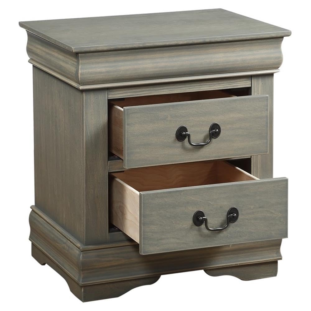 Wood Nightstand with 2 Drawers in Antique Gray