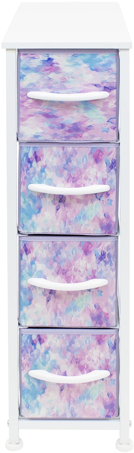 Sorbus Kids Narrow Dresser with 4 Drawers - Vertical Slim Storage Chest of Drawers with Steel Frame, Wood Top & Easy Pull Fabric Bins for Small Spaces, Closets, Bedroom, Bathroom & Laundry