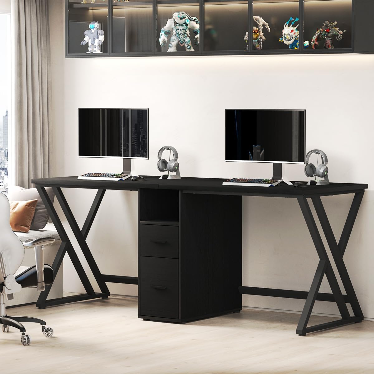 L Shaped Modern Computer Home Office Gaming Desk with Keyboard