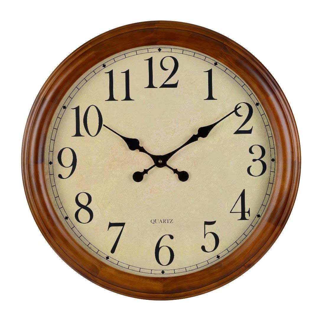 24-Inch Wood Silent Non-Ticking Battery Operated Decorative Wall Clock Brown