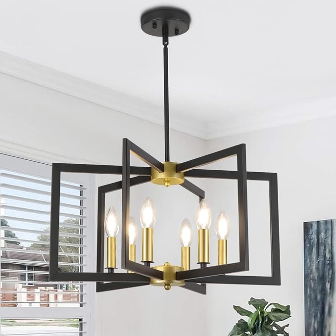 Black and Gold Chandelier, 8-Light Dining Kitchen Chandeliers Over Table