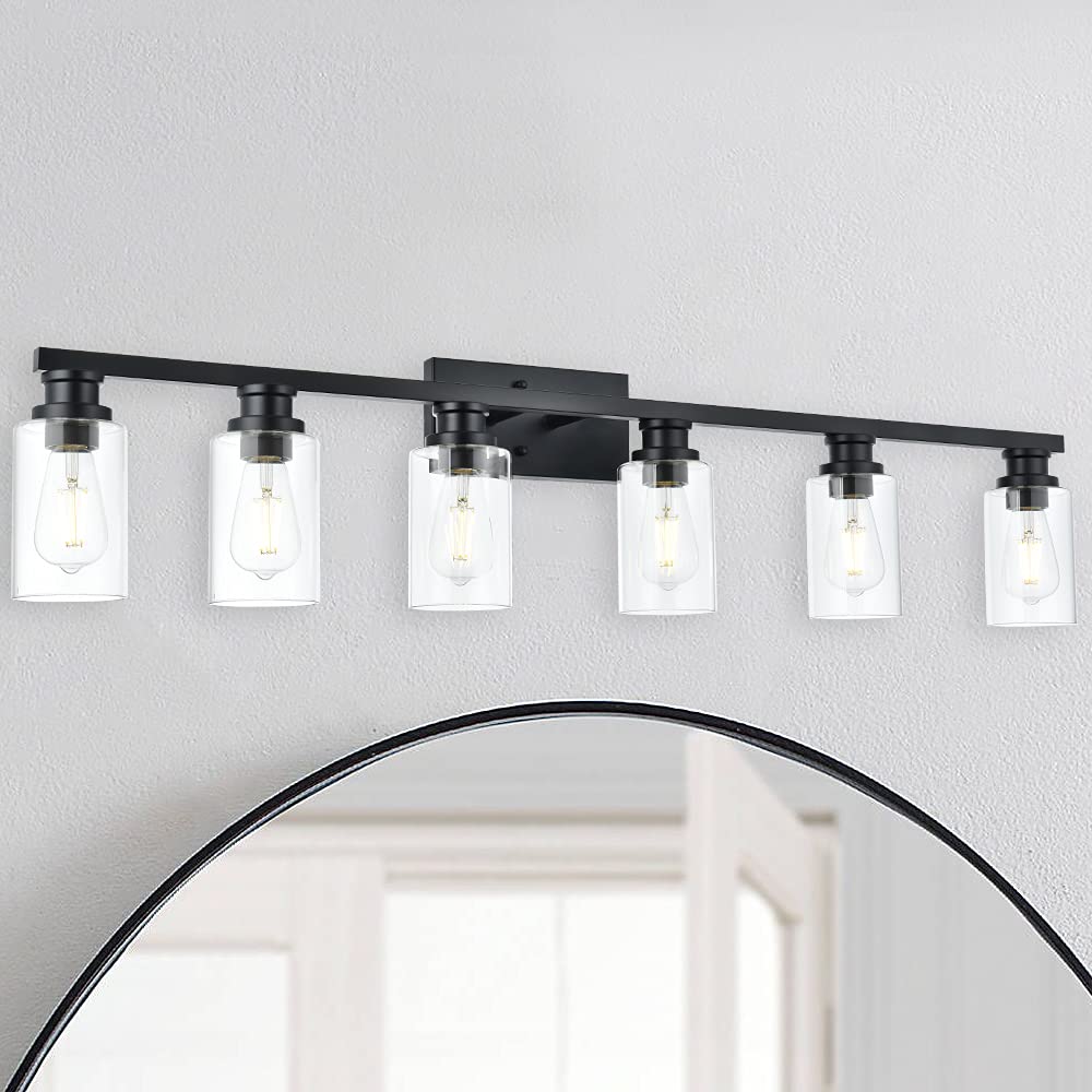 6 Light Classic Bathroom Vanity Lighting Fixture,Matte Black Indoor Metal Wall Mount Light
