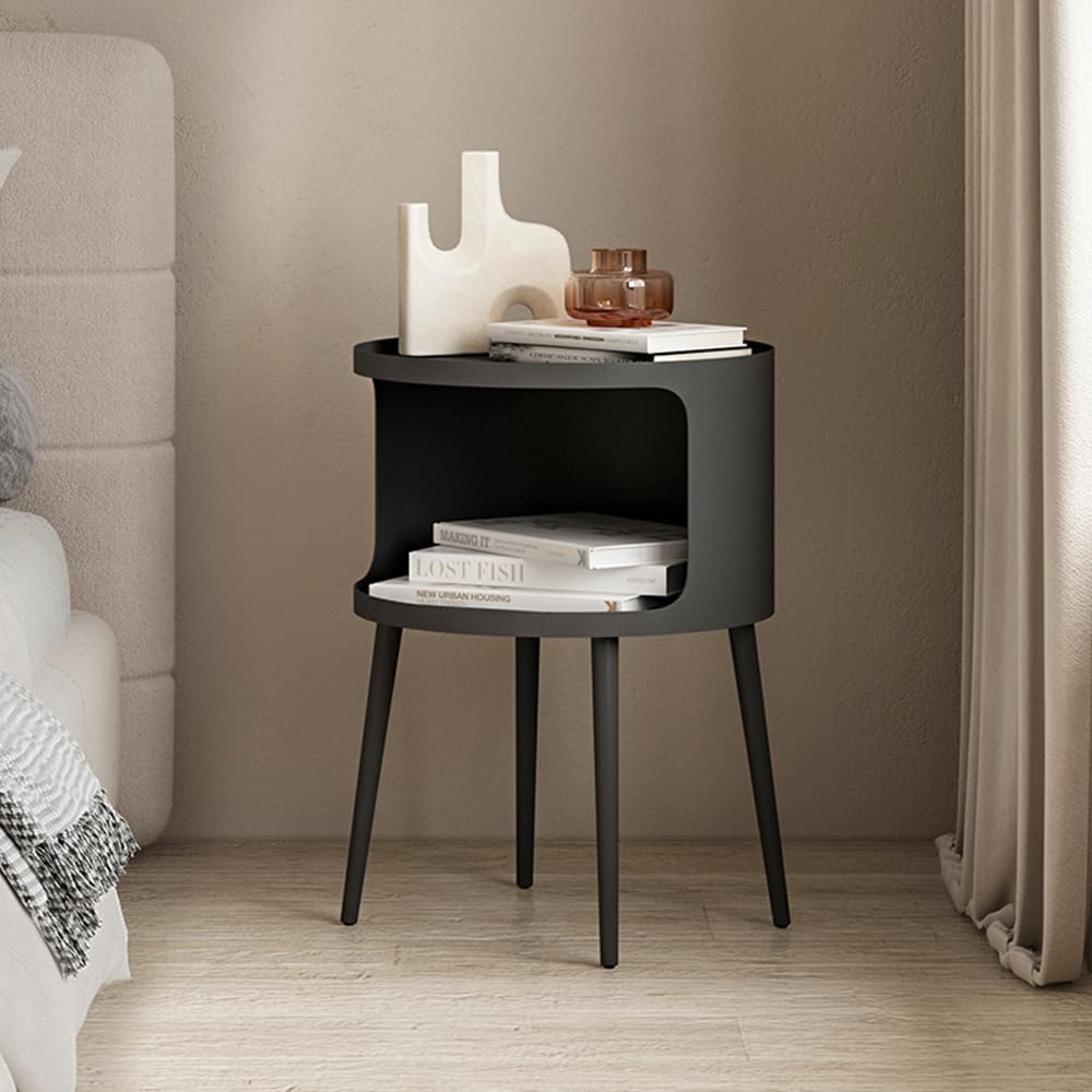 Modern Side Table, Small Round end Table with Open Storage for Small Spaces