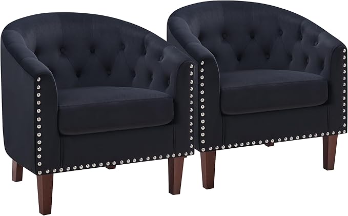 Accent Barrel Chair, Comfy Fabric Club Chair Armchair with Thicken Cushion, Button