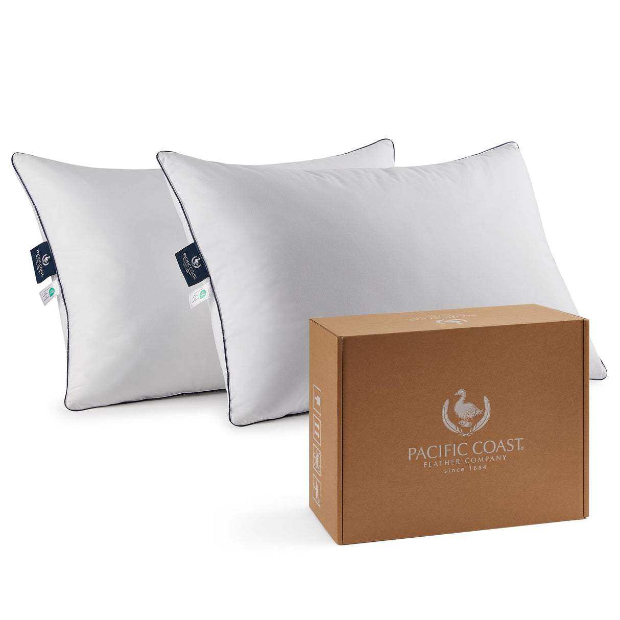 Goose Feather and Down Bed Pillows Standard Size Set of 2, Hotel Pillow for Sleeping