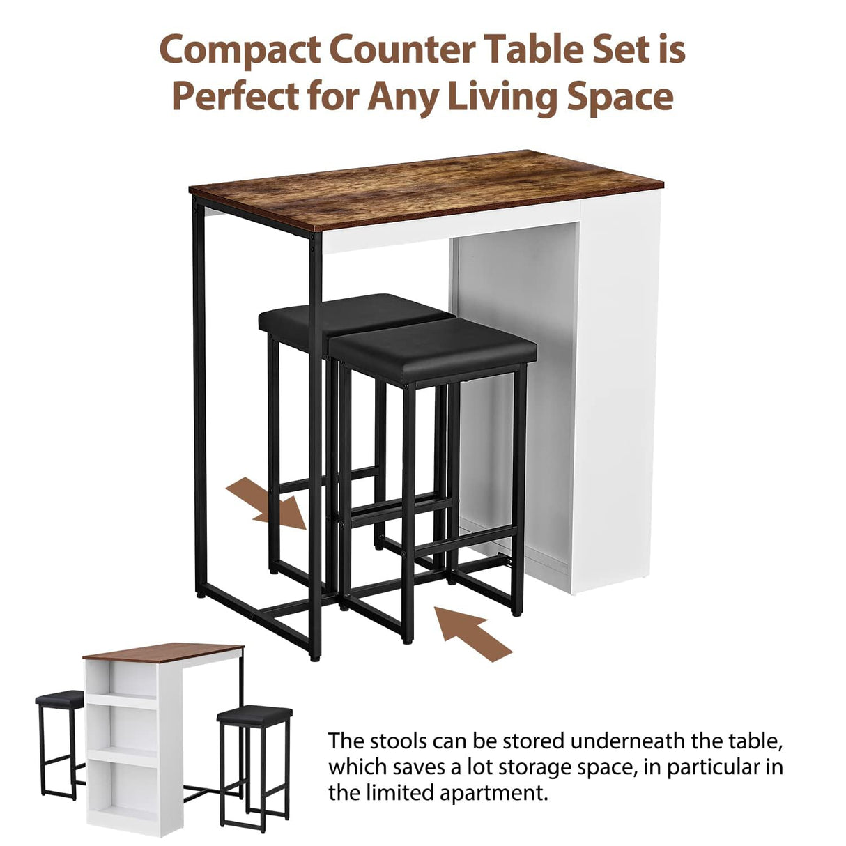 3-Piece Counter Height Dining Table Set with Storage Shelves