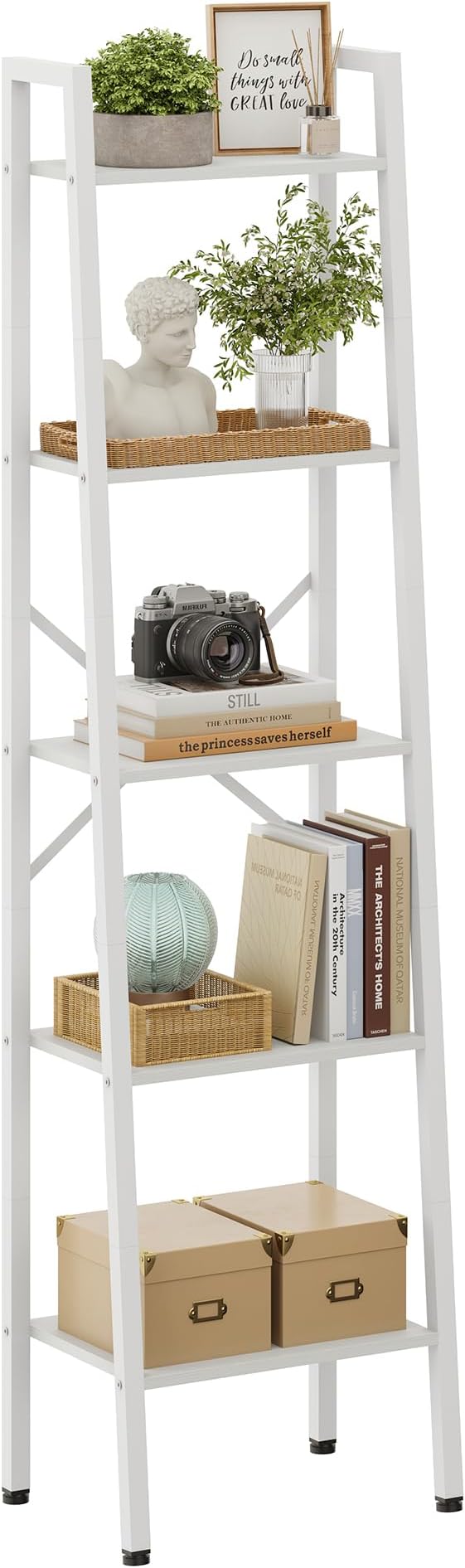 Industrial Ladder Bookshelf, Multifunctional Ladder Shelf