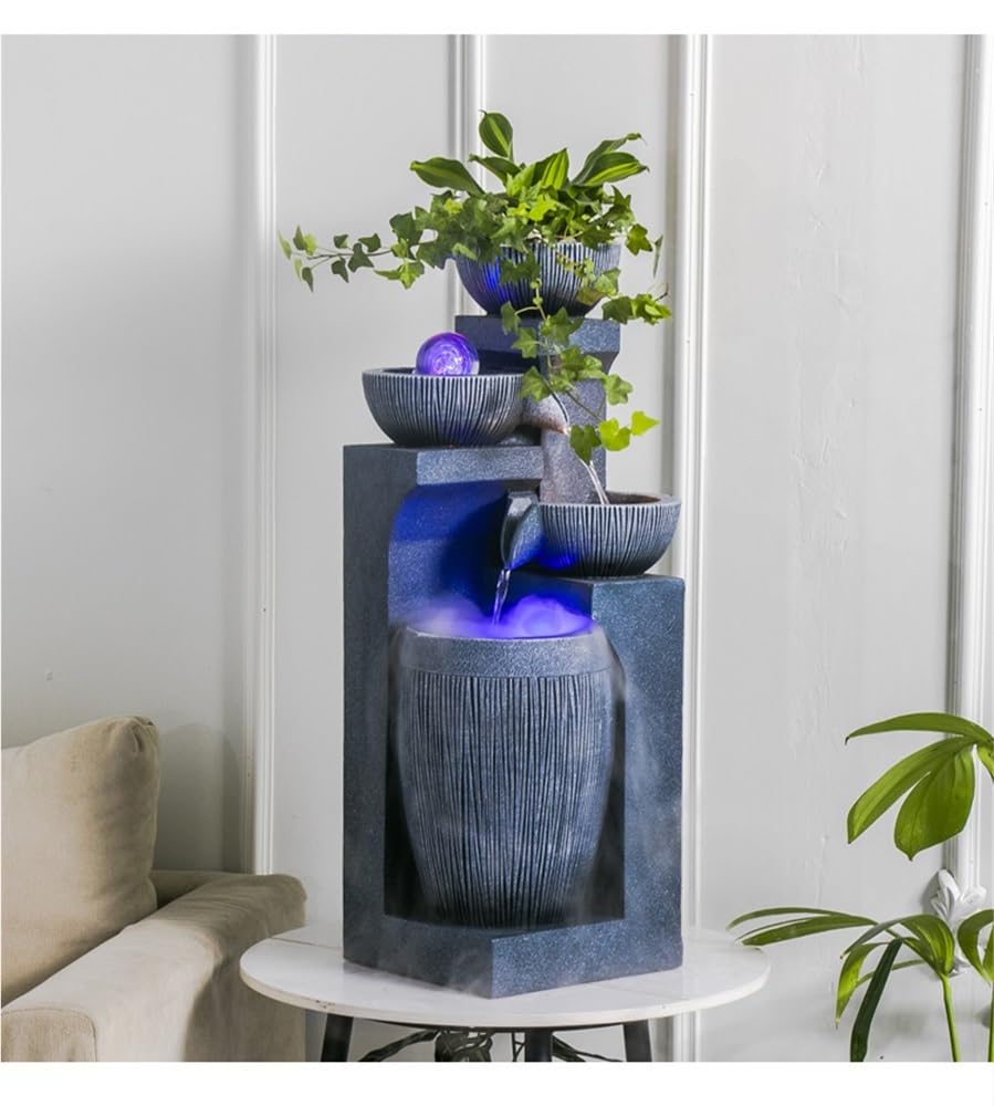 Outdoor Garden with Lights, Indoor Standing Waterfall Fountain for Garden, Patio, Deck
