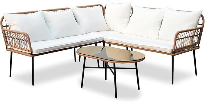 4 Pieces Patio Sectional Furniture Chairs Set Boho Water-Resistant Outdoor Indoor Wicker